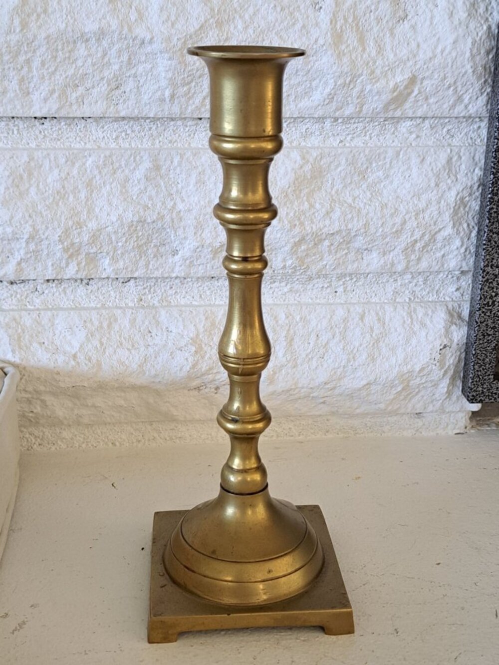 Vintage Brass Candlestick Holder Tall Square Base Made In Hong Kong 7.5"